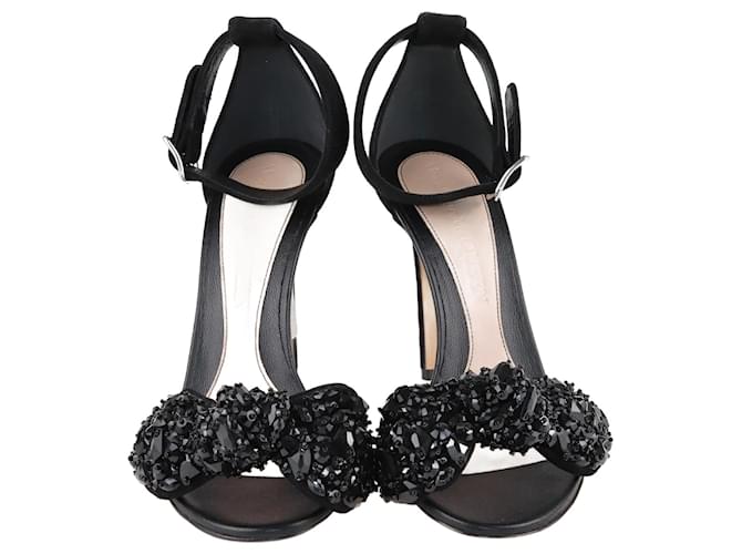 Autre Marque Alexander McQueen Black Jewel Bow Ankle Strap Sandals Suede  ref.1243209