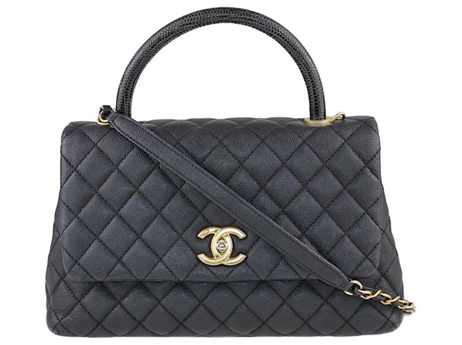 Chanel Black Quilted Medium Coco Top Handle Bag Leather  ref.1243231