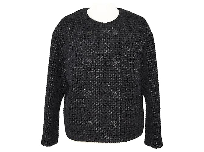 Veste croisée doublée en tweed noir Chanel Coton  ref.1243232