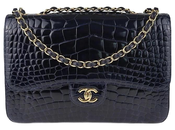 Chanel Deep Blue Jumbo Classic Single Flap Bag Exotic leather  ref.1243234
