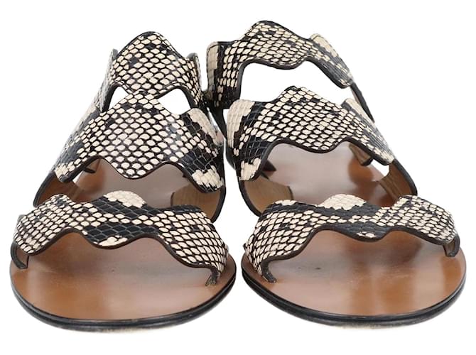 Chloé Chloe Black/Beige Lauren Strappy Flat Sandals Leather  ref.1243237