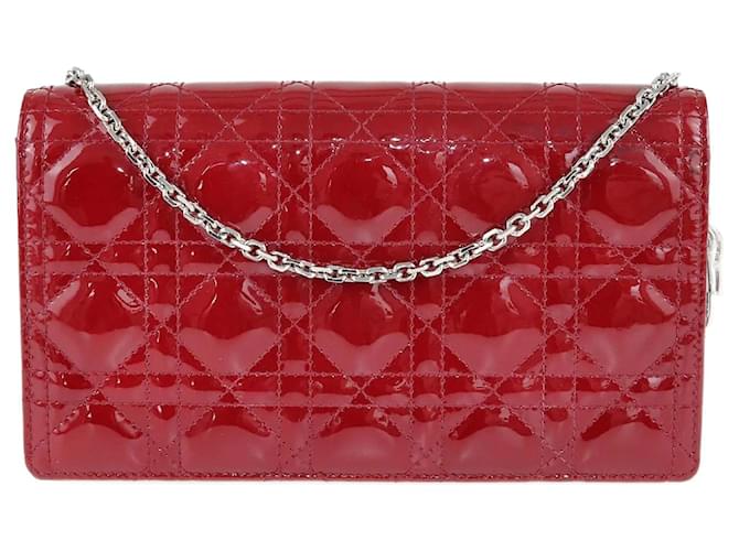 Christian Dior Red Cannage Lady Dior Pouch Leather  ref.1243239