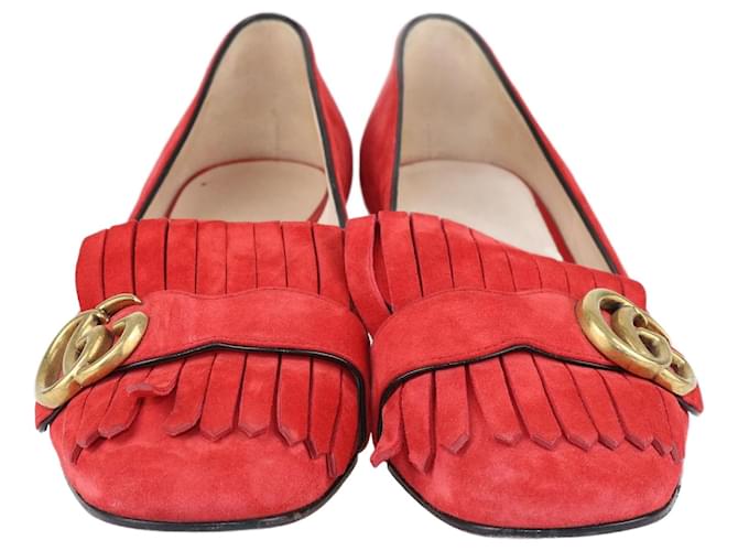 Zapatos de tacón rojos con detalle de flecos Gg Marmont de Gucci Roja Suecia  ref.1243251