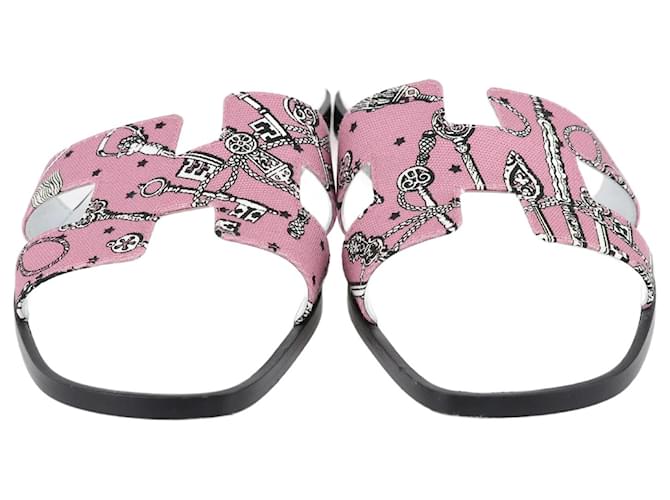 Rosa Les Cles Bandana Oran Sandalen von Hermès Pink Leinwand  ref.1243254