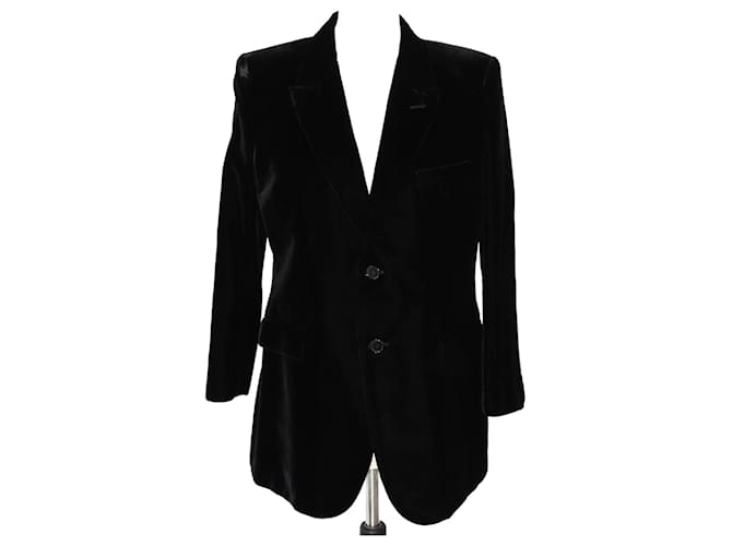 Saint Laurent Blazer noir à détails de poches en velours Viscose  ref.1243266