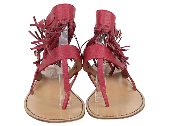 Sandálias rasas Valentino Borgonha com franjas e detalhes no tornozelo Bordeaux Couro  ref.1243275