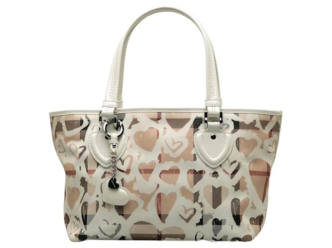 Beige Burberry Hearts House Check Gracie Tote Bag Leather  ref.1243284
