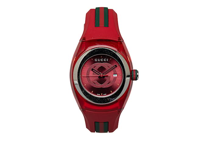 Reloj sincronizado de caucho y cuarzo rojo Gucci Roja Acero  ref.1243295