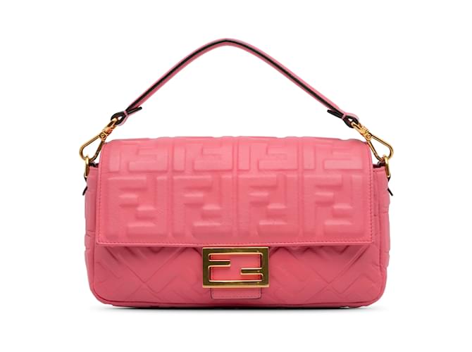 Rosa Fendi mittelgroße geprägte FF-Baguette-Umhängetasche Pink Leder  ref.1243311