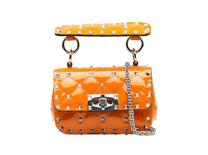 Bolso satchel Rockstud Spike de microcharol Valentino naranja Cuero  ref.1243318