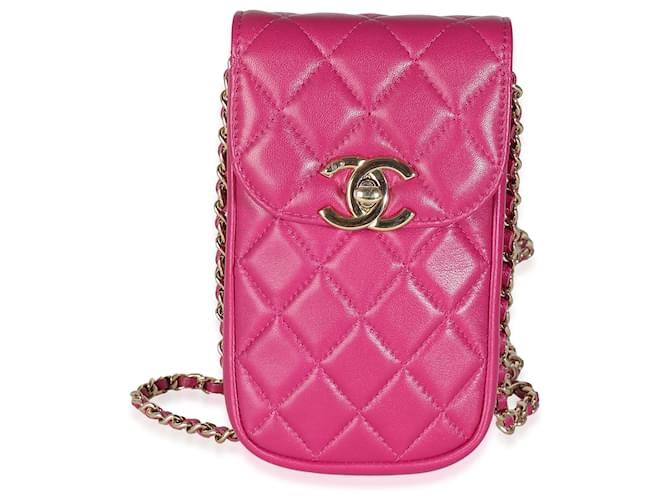 Chanel Pink Quilted Lambskin CC Phone Holder With Chain Leather  ref.1243364