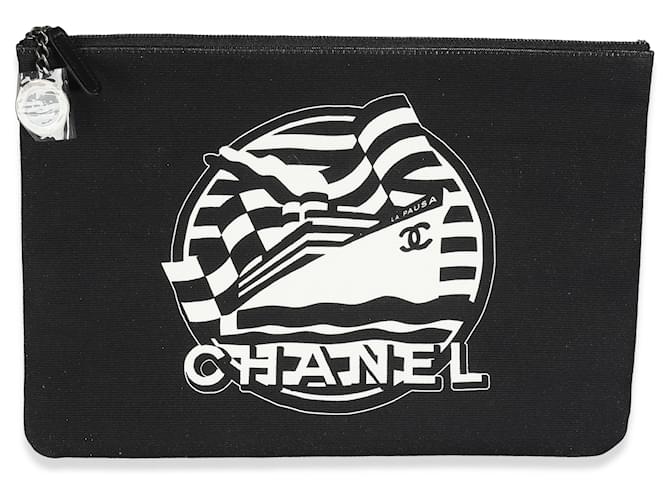 Timeless Chanel La Pausa-Beutel aus schwarzem Canvas Weiß Leinwand  ref.1243396