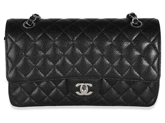 Timeless Chanel Black Quilted Caviar Medium Classic Double Flap Bag Leather  ref.1243398