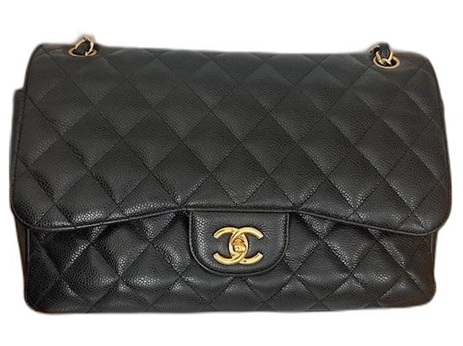 JUMBO - Chanel embossed calf leather "caviar" Black Lambskin  ref.1243960
