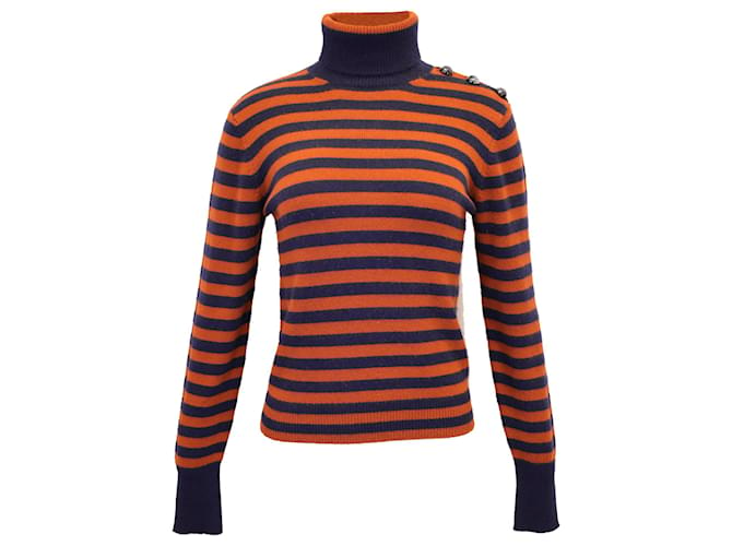 Chloé Chloe Striped Turtleneck Sweater in Orange Cashmere Wool  ref.1244000