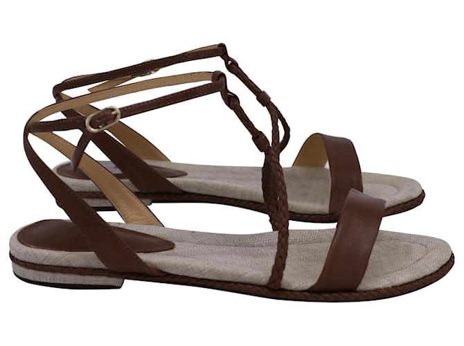 Alexandre Birman Braided Flat Sandals in Brown Calfskin Leather Pony-style calfskin  ref.1244005