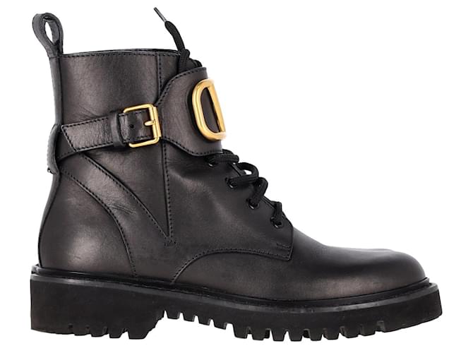 Valentino Garavani VLogo Combat Boots in Black calf leather Leather Pony-style calfskin  ref.1244022