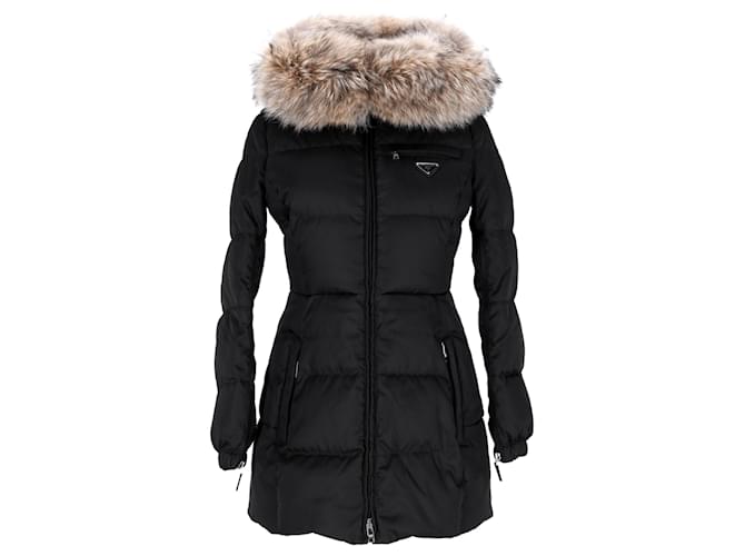 Prada Down Jacket with Fur Hood in Black Nylon Polyamide  ref.1244025