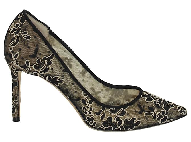 Zapatos de salón Jimmy Choo Romy con punta en punta y encaje floral negro Poliéster  ref.1244031