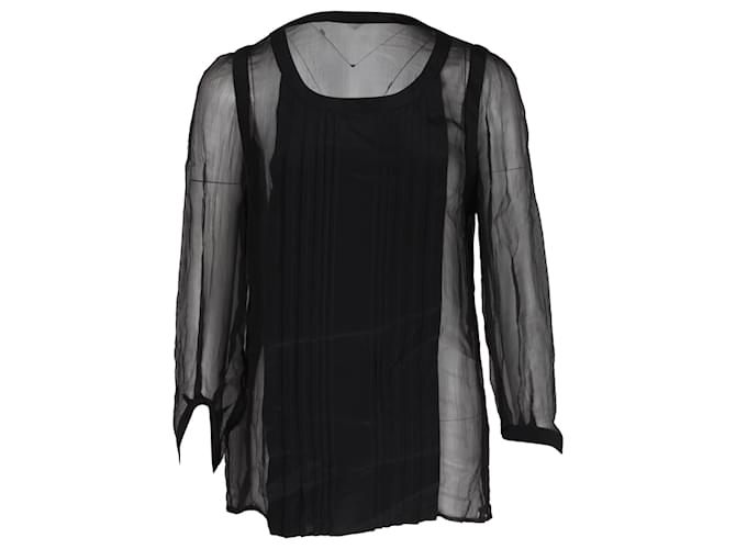 Miu Miu Long-Sleeve Sheer Top in Black Silk  ref.1244040