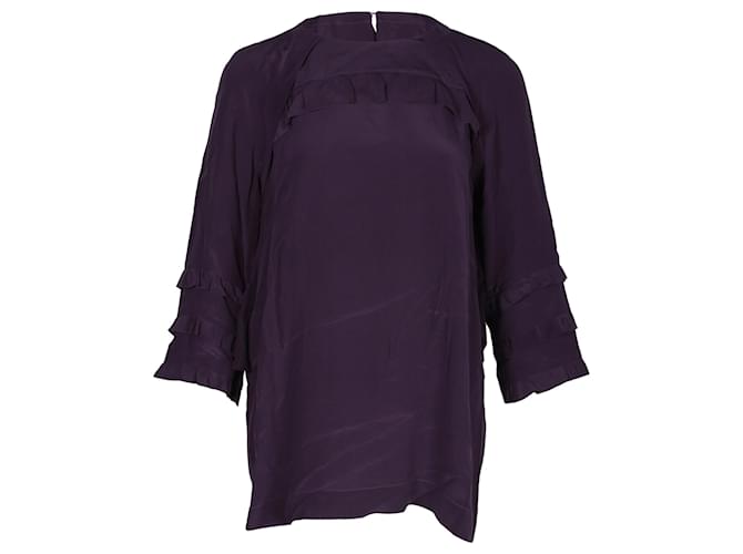 Miu Miu Long-Sleeve Ruffled Top in Purple Silk  ref.1244041