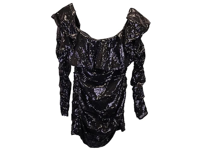 The Attico Off-The-Shoulder Sequined Mini Dress in Black Polyester  ref.1244047