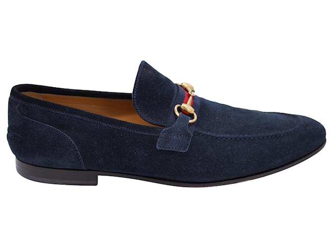 Gucci Web Horsebit Loafers in Navy Blue Suede  ref.1244049