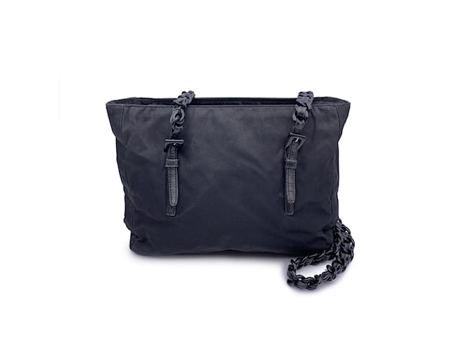 Double Prada sac à bandoulière Tessuto en nylon noir vintage avec chaîne Lucite Toile  ref.1244057