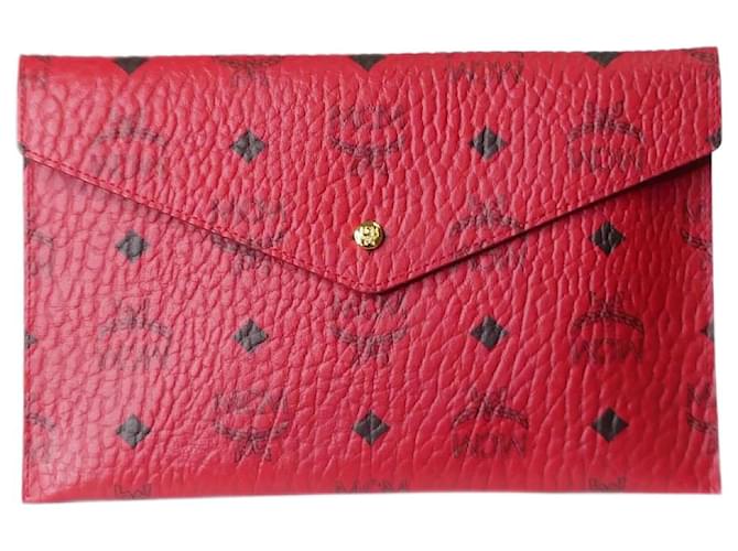 MCM Red Leather monogram pouch  ref.1244199