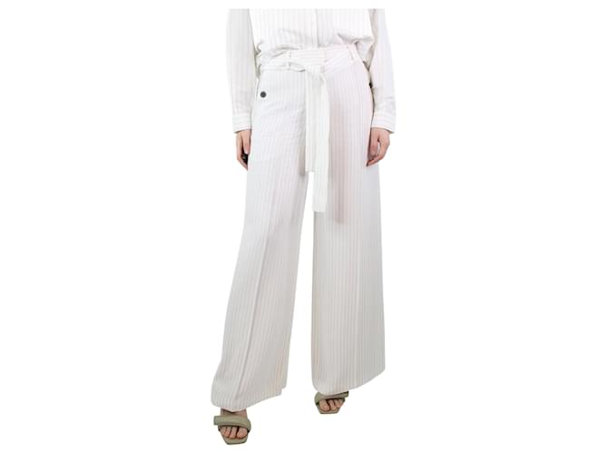 Autre Marque White pinstripe wide-leg trousers - size UK 10 Viscose  ref.1244213