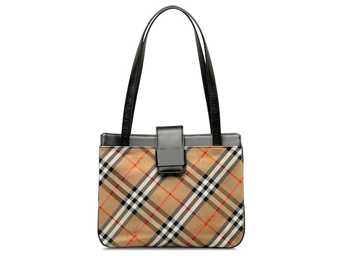 Burberry Brown Haymarket Check Shoulder Bag Beige Cloth Cloth  ref.1244376