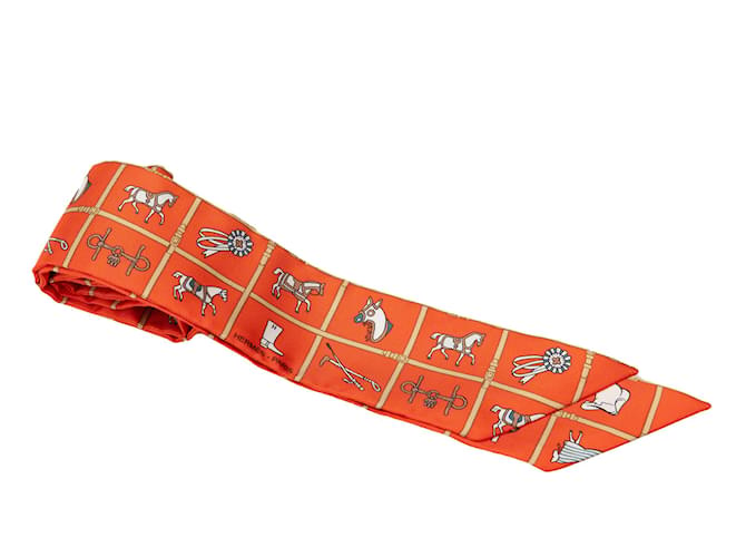 Hermès Lenço de seda Twilly estampado em laranja Hermes Pano  ref.1244379