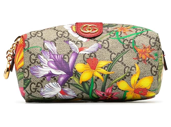 Gucci Brown GG Supreme Flora Ophidia Cosmetic Case Beige Cloth Cloth  ref.1244382