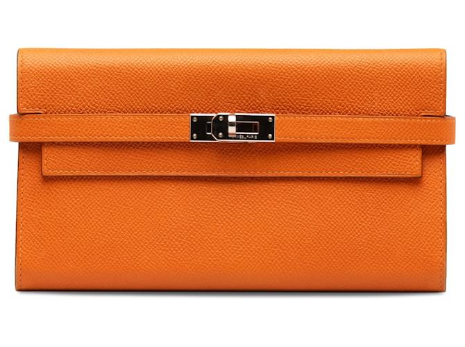 Hermès Carteira Hermes Orange Epsom Classic Kelly Laranja Couro Bezerro-como bezerro  ref.1244385