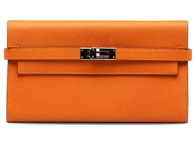 Hermès Hermes Orange Epsom Classic Kelly Wallet Leather Pony-style calfskin  ref.1244385