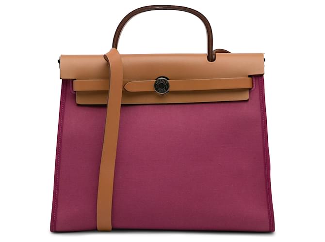 Hermès Hermes Pink Toile Herbag Zip 31 Leather Cloth Pony-style calfskin Cloth  ref.1244396