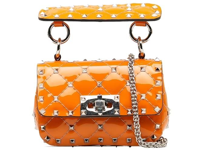 Borsa Valentino Rockstud Spike in vernice arancione micro Pelle Pelle verniciata  ref.1244415