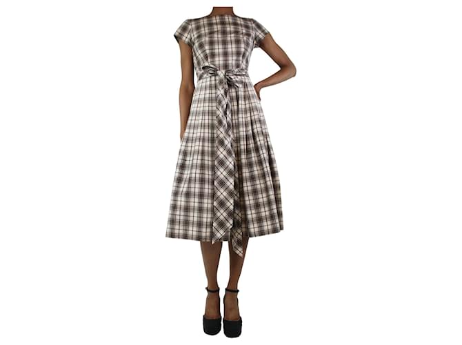Michael Kors Cream checkered pleated dress - size UK 6 Silk  ref.1244498