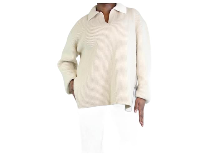 Totême Suéter em mistura de lã com nervuras creme - tamanho L Cru  ref.1244504