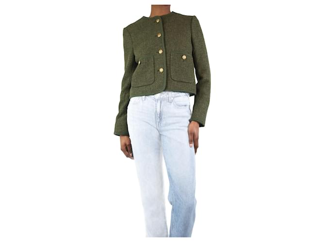 Autre Marque Kurze Bouclé-Jacke mit grünen Knöpfen – Größe UK 6 Polyester  ref.1244505