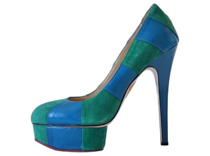 Charlotte Olympia Heels Blue Green Suede Leather  ref.1244560