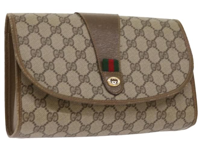 GUCCI GG Canvas Web Sherry Line Clutch Bag PVC Beige Green Red Auth 65592  ref.1244659