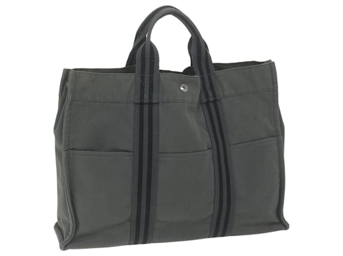 Hermès HERMES Fourre Tout MM Hand Bag Canvas Gray Black Auth 66009 Grey Cloth  ref.1244674