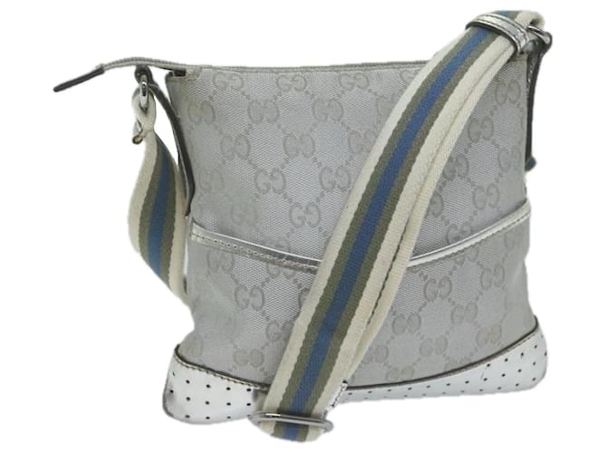 GUCCI GG Canvas Sherry Line Shoulder Bag Silver Blue gray 147671 auth 65500 Silvery Grey  ref.1244676