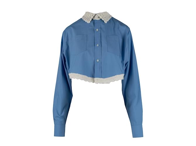 Autre Marque Rubino Gaeta Crochet Collar Crop Shirt Blue Cotton  ref.1244765
