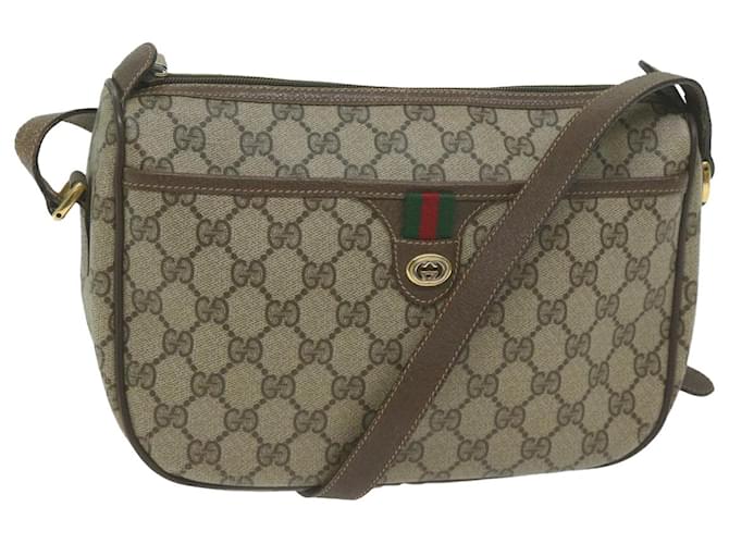 GUCCI GG Canvas Web Sherry Line Shoulder Bag PVC Beige Green Red Auth yk10468  ref.1244811