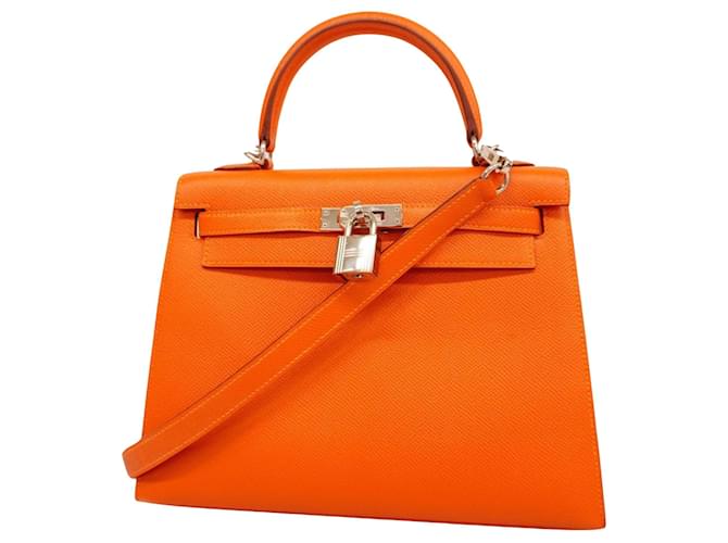 Hermès hermes kelly 25 Orange Leather  ref.1244878