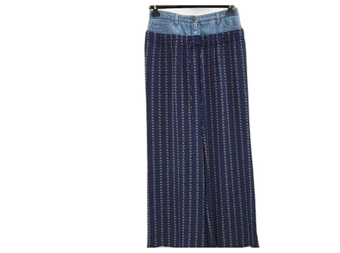Chanel Navy Blue Printed Silk Denim Waistband Palazzo Multiple colors Cotton  ref.1245004