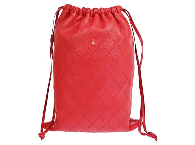 Timeless Chanel Drawstring Red Leather  ref.1245115
