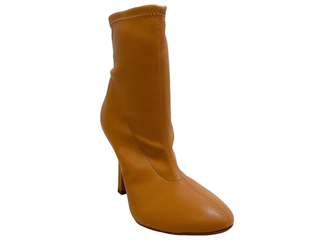 Autre Marque Casadei Camel Leather Sock Booties Brown  ref.1245312